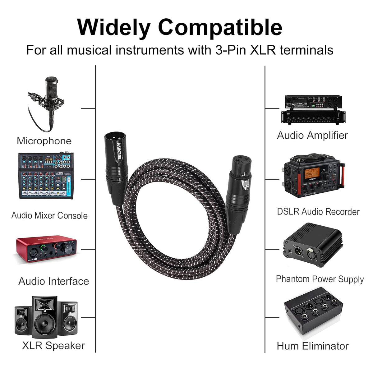 10-Pack Braided XLR Microphone Cable Z4071