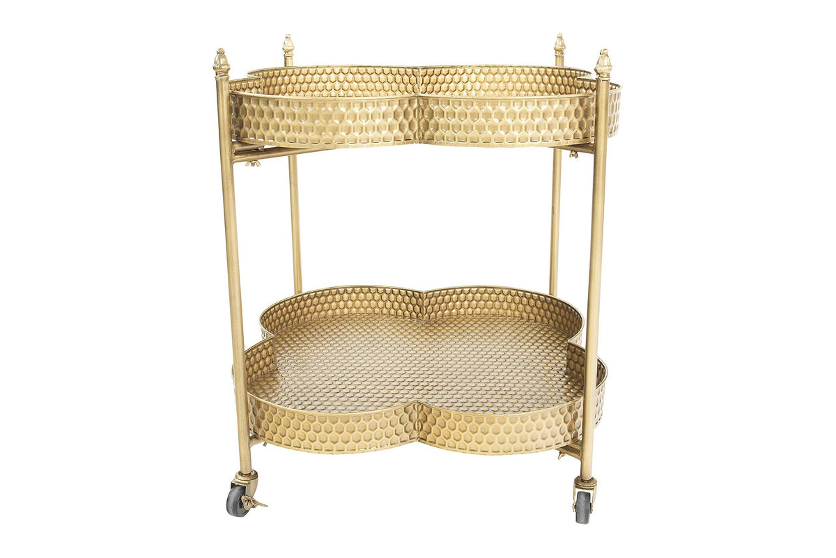 Gold 2-Tier Bar Cart with Caster Wheels P2155