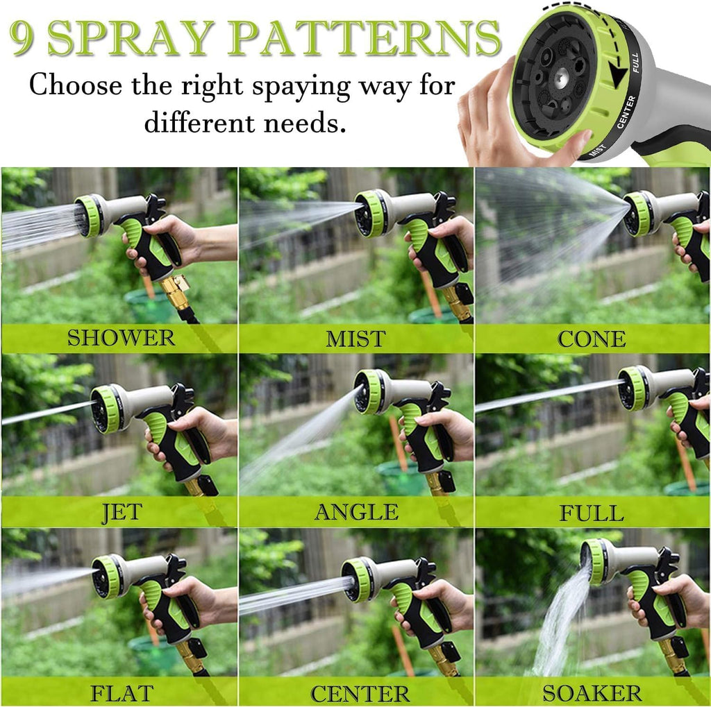 50FT Expandable Garden Hose with 9 Function Nozzle and Solid Brass Fittings V5448