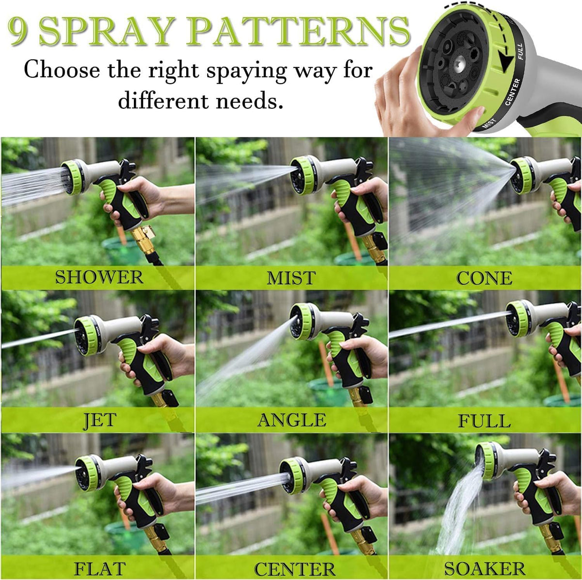 50FT Expandable Garden Hose with 9 Function Nozzle and Solid Brass Fittings V5448
