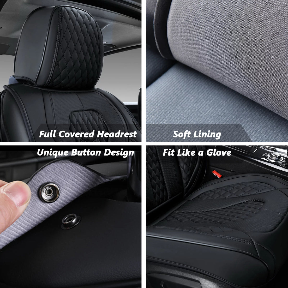 Black 5 Seats Leatherette Car Seat Covers Full Set F543