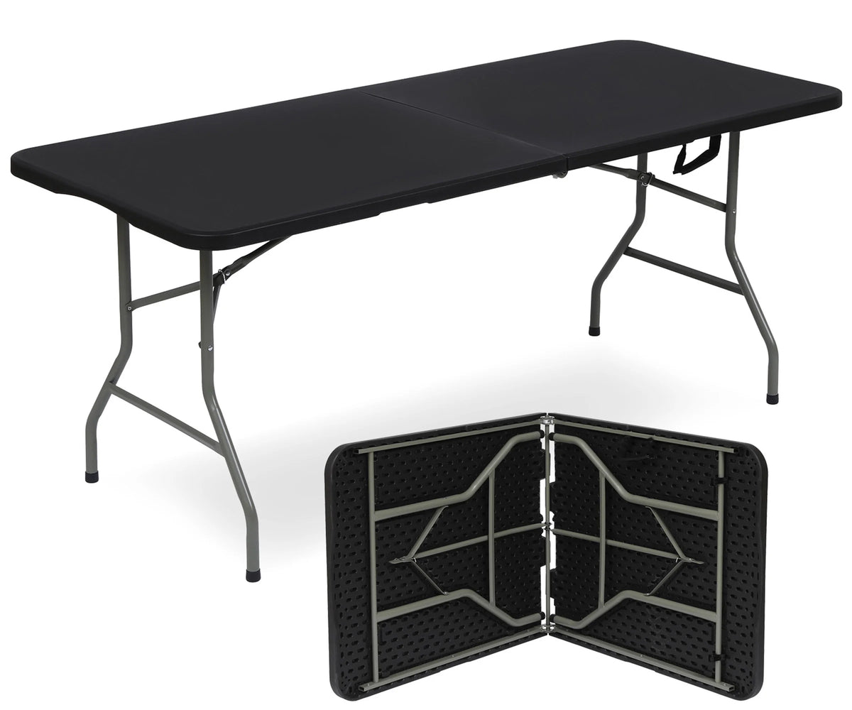 6ft Black Portable Plastic Folding Table Q304