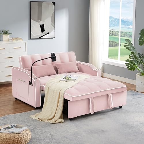Pink Velvet Pull Out Sofa Bed F606