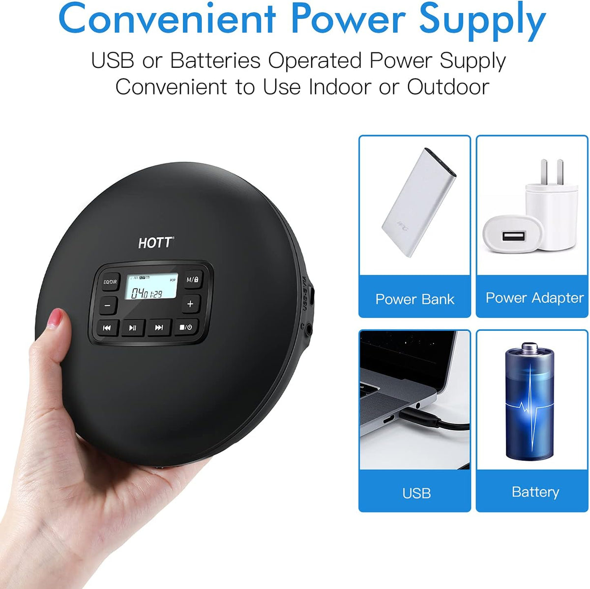 Portable CD Player with Stereo Earphones, Black Z995