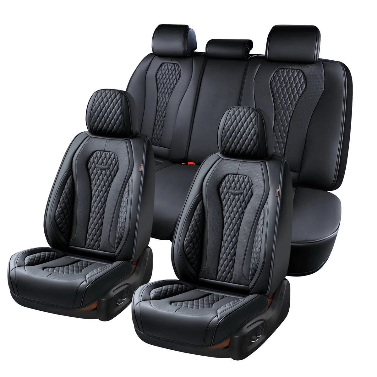 Black 5 Seats Leatherette Car Seat Covers Full Set F543