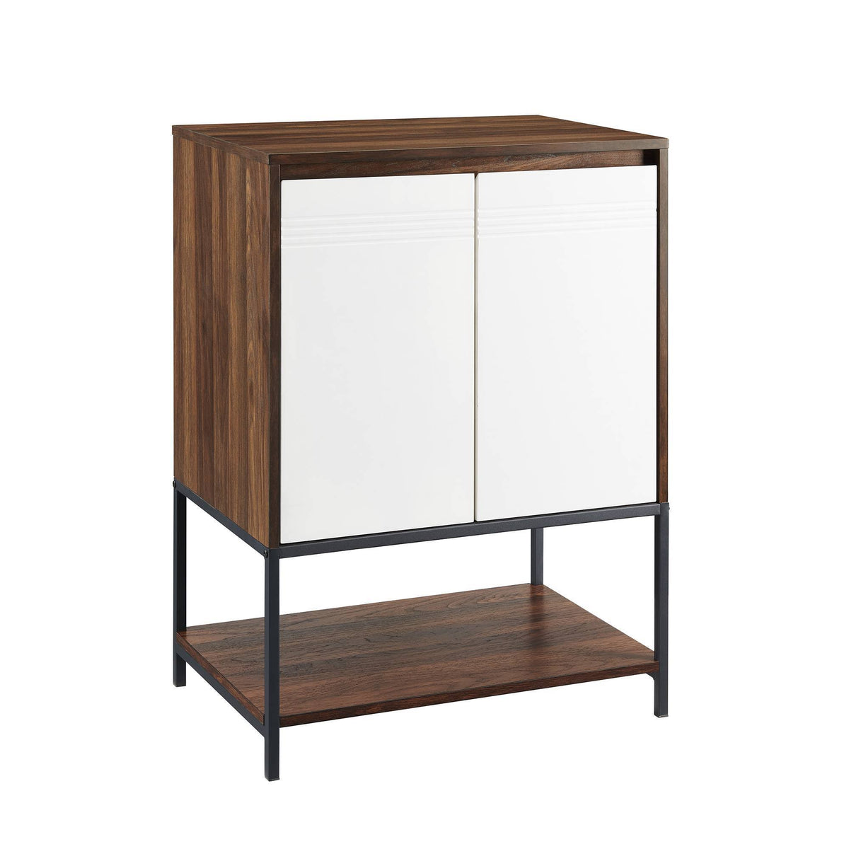2 Door Accent Cabinet with Lower Shelf Dark Walnut Solid White L36443