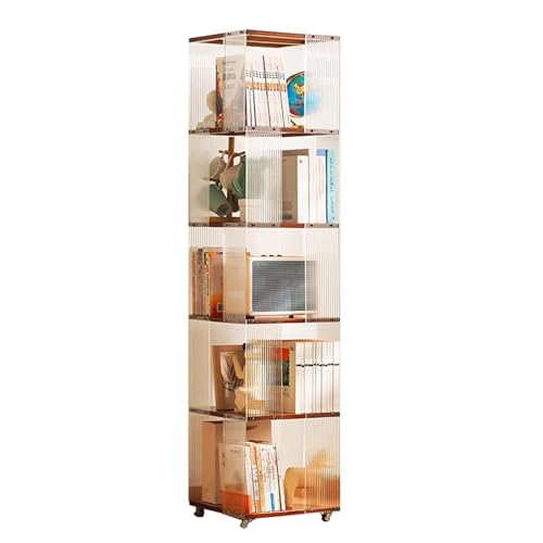 Brown Bamboo 360° Rotating Rolling Bookcase with Wheels R559