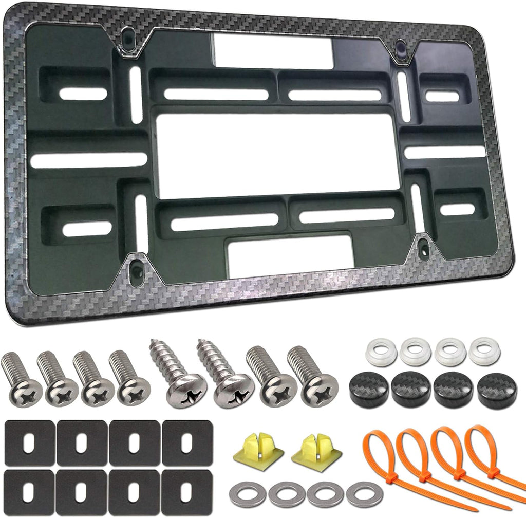 Carbon Fiber License Plate Frame and Bracket, Black Aluminum, Pack of 2 J1483