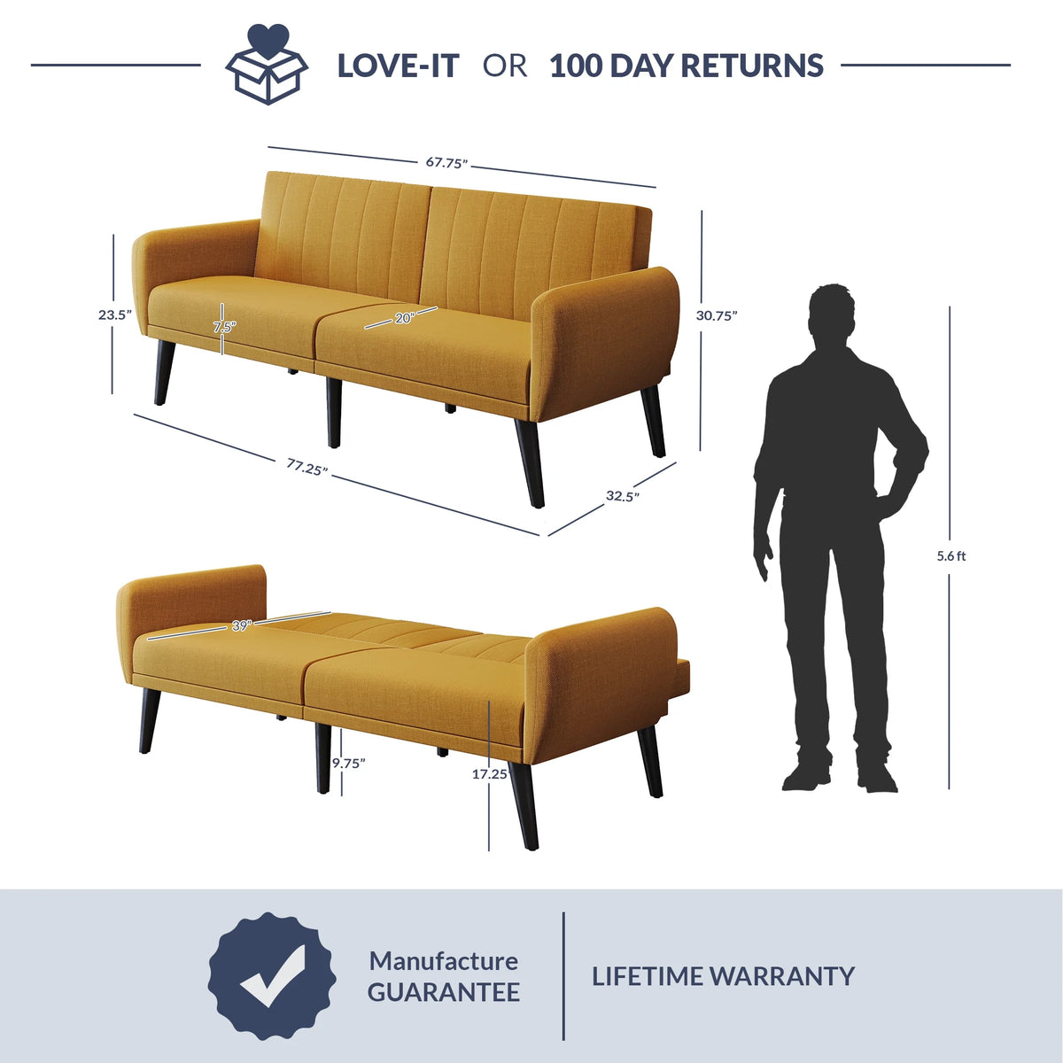Convertible Sofa Bed Yellow C594889
