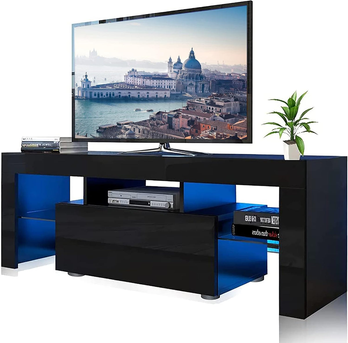 Black TV Stand with 16 LED Lights and Drawers E974873