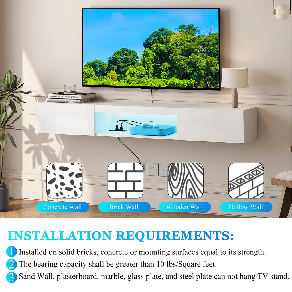 Black 71in Floating TV Stand with LED B67822