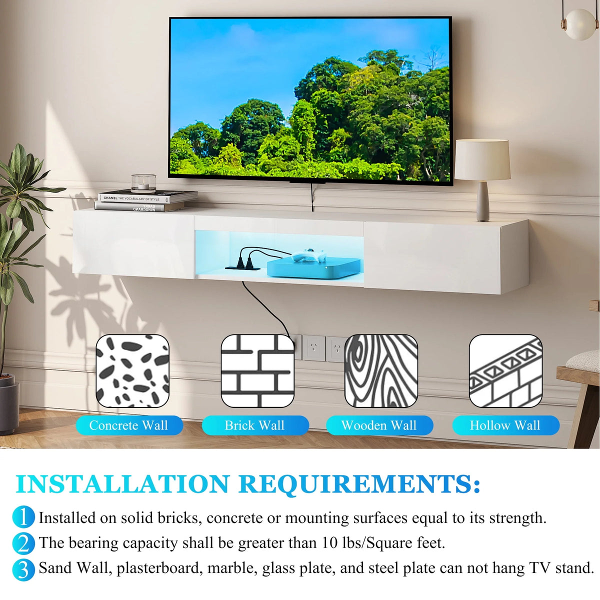 Black 71in Floating TV Stand with LED B67822