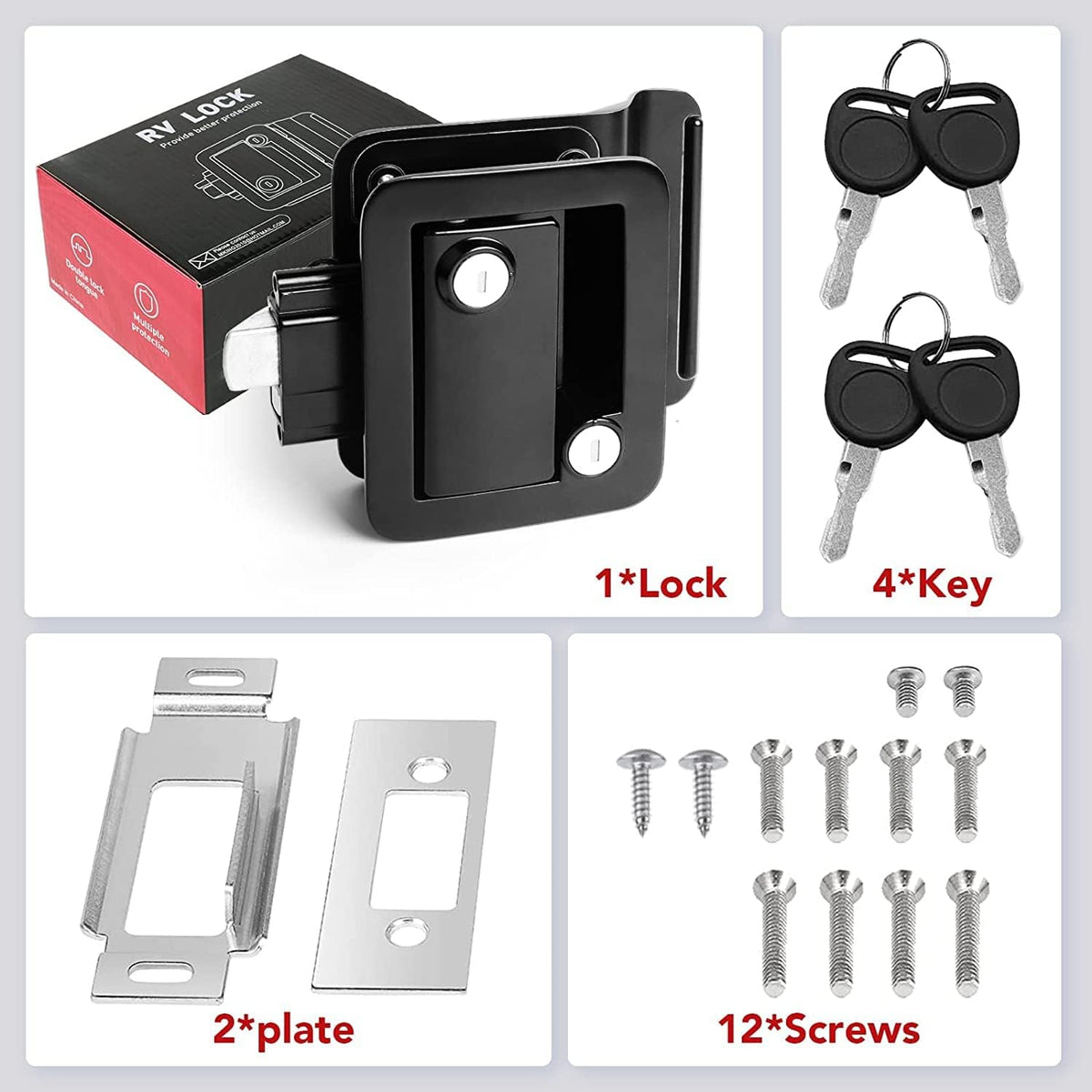 Black Zinc Alloy RV Entry Door Lock with Paddle Deadbolt 4 Keys H6957