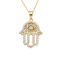 14K Yellow Gold Hamsa Pendant Necklace with 22" chain T160