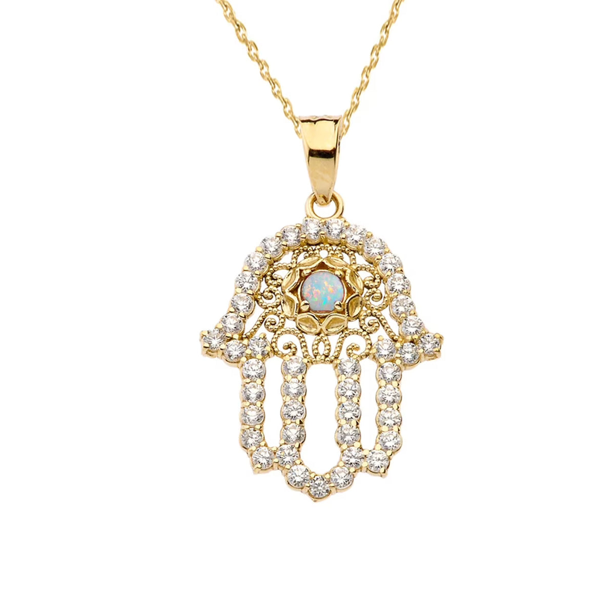 14K Yellow Gold Hamsa Pendant Necklace with 22" chain T160