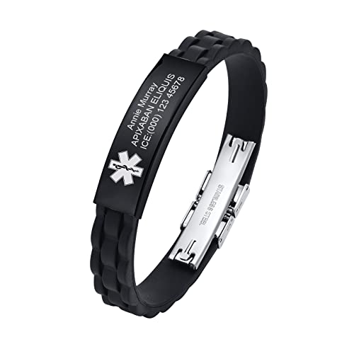 Custom Silicone Rubber Strap Stainless Steel Medical Alert Bracelet J97676