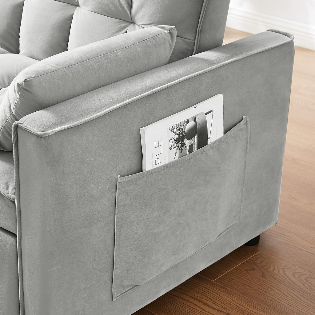 Gray Velvet Convertible Sofa Bed with Pullout Bed U3053