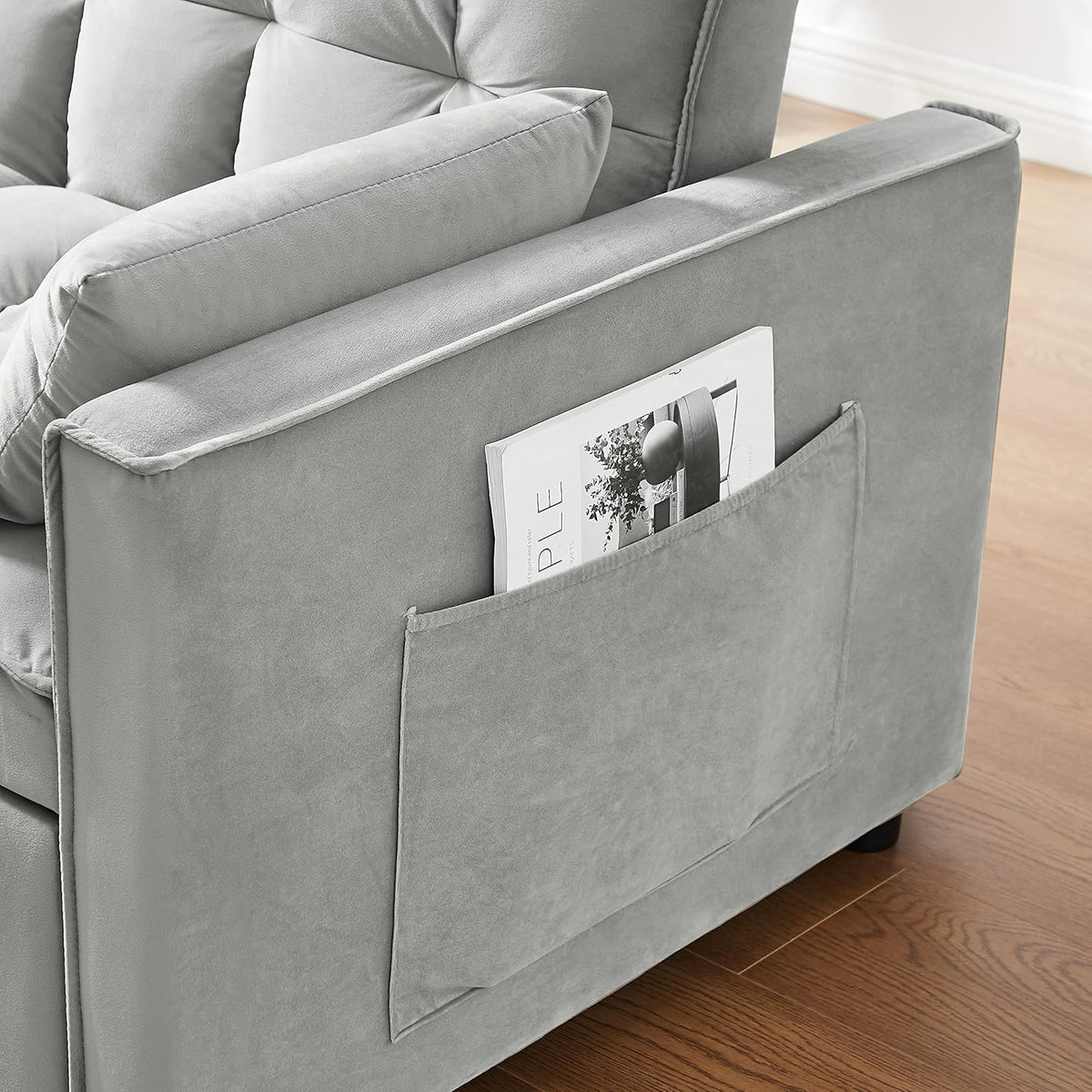 Gray Velvet Convertible Sofa Bed with Pullout Bed U3053