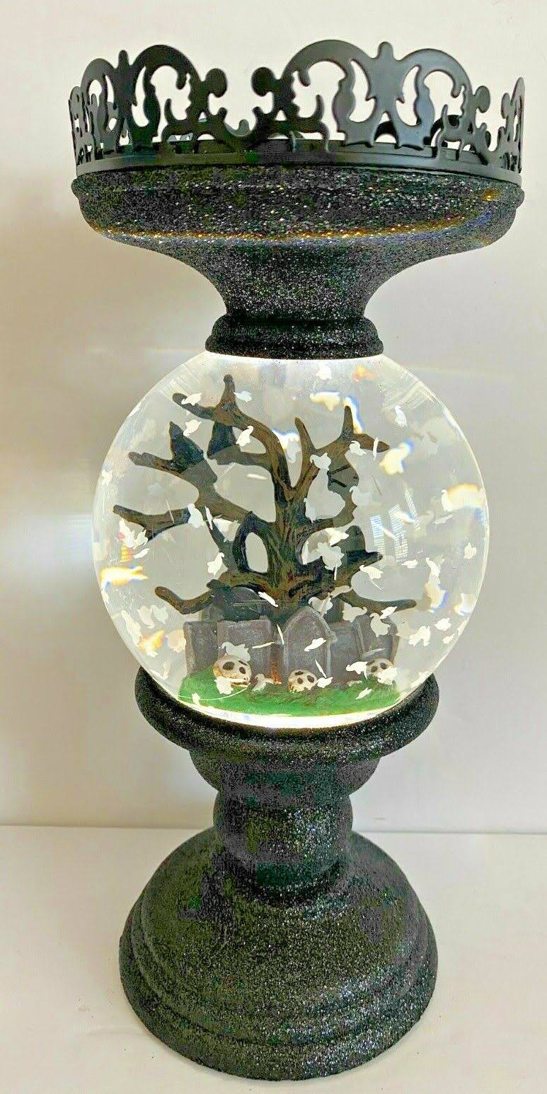Halloween Cemetery Pedestal Water Globe Candle Holder M937