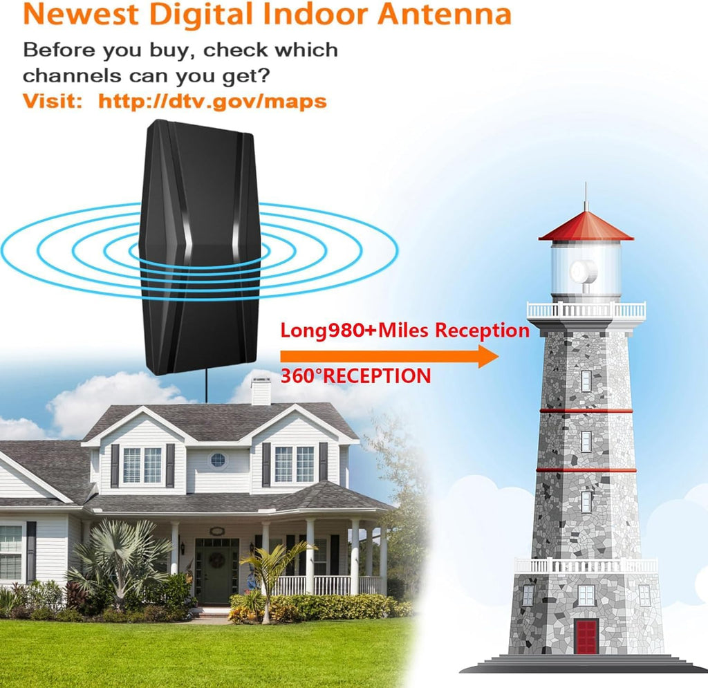 TV Antenna with Amplifier and 42ft Coax Cable G502