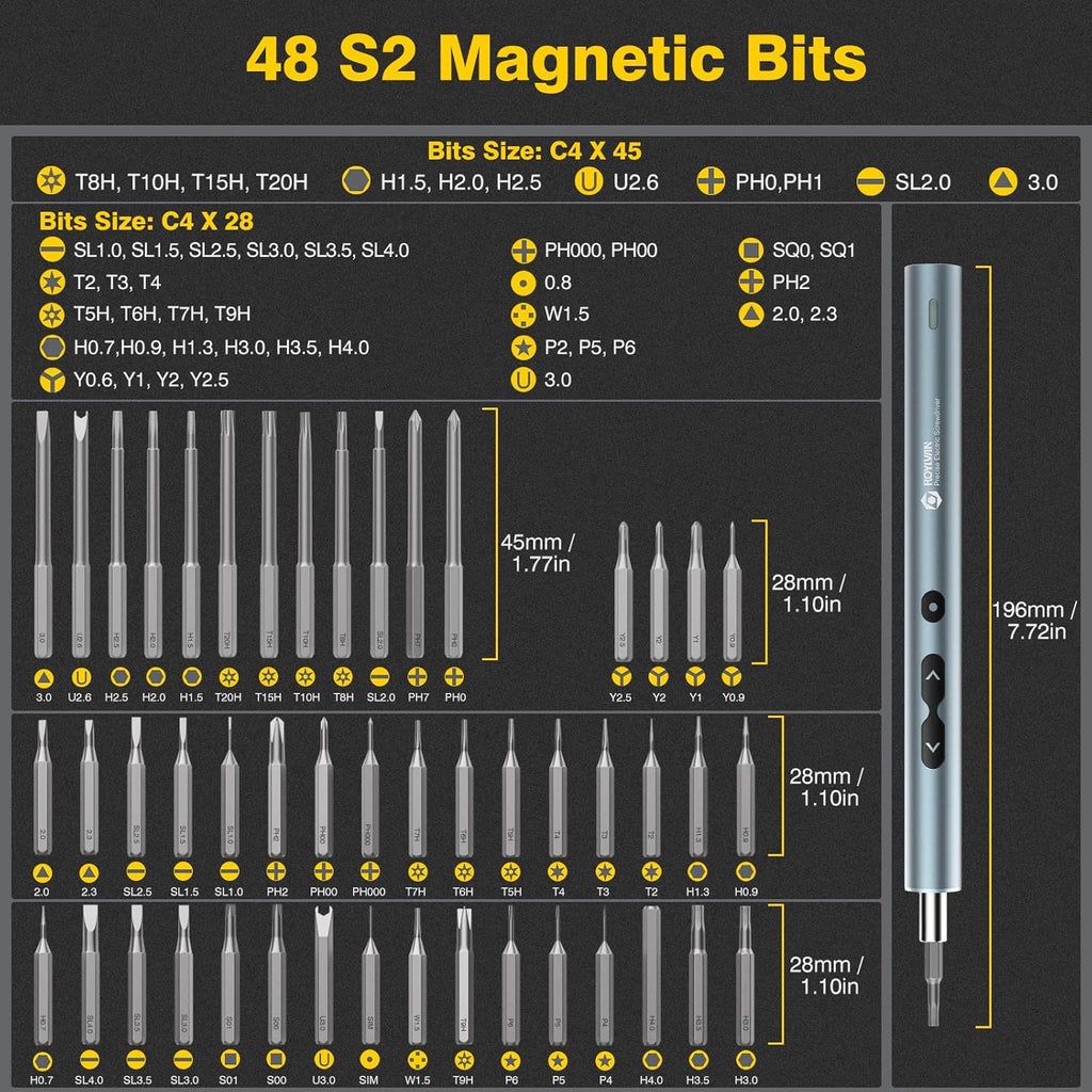 Electric Screwdriver, 62-in-1 Mini Rechargeable Cordless Precision Screwdriver Set with LED Light and 48 Magnetic Bits, Gray P506