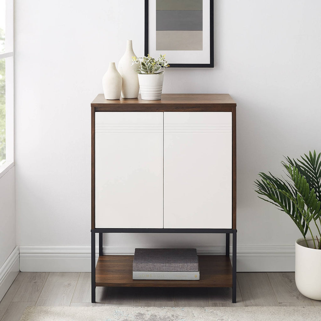 2 Door Accent Cabinet with Lower Shelf Dark Walnut Solid White L36443