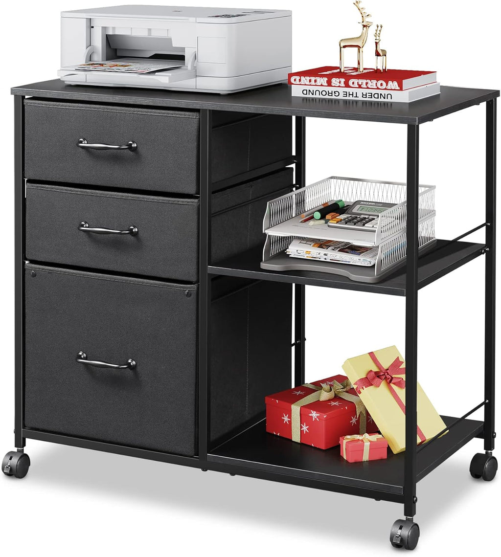 3 Drawer Mobile File Cabinet with Storage Shelf, Black L7007