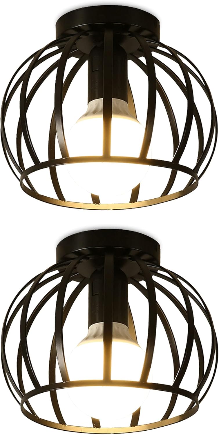 2 Pack Black Semi Flush Mount Ceiling Light Fixture G20266