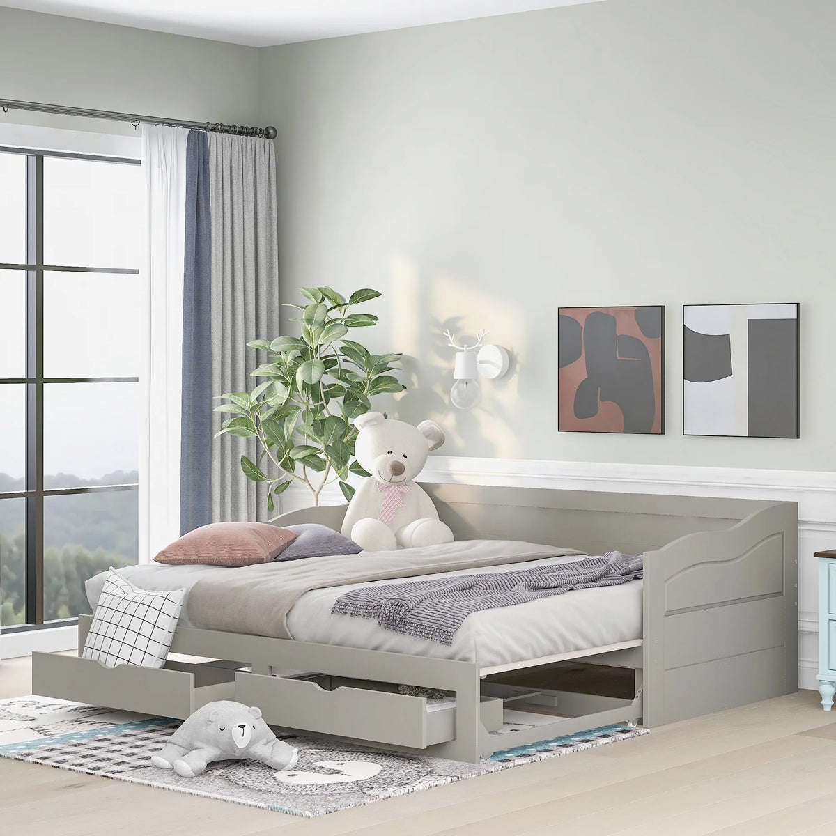 Wooden Sofa Bed with Roller Bed and Two Storage Drawers N4182
