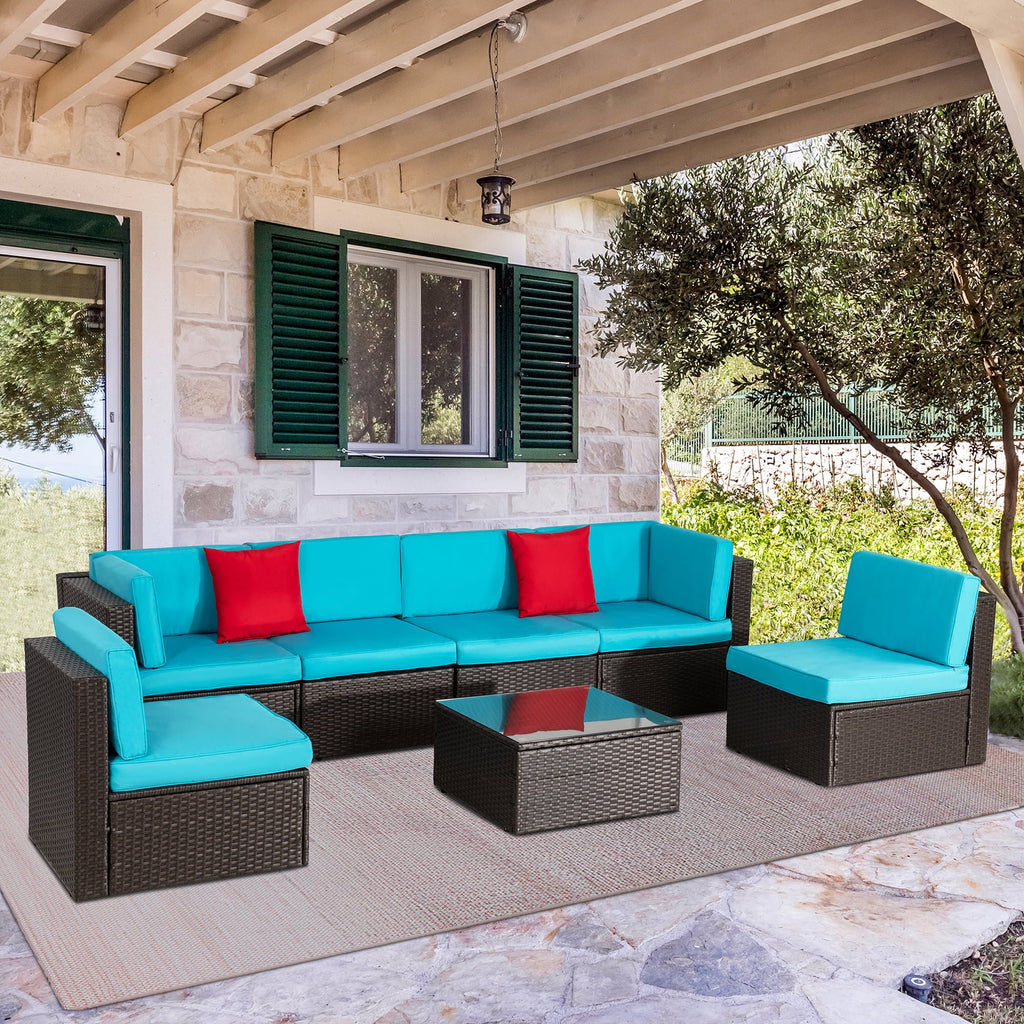 6 Pieces All-Weather PE Rattan Wicker Patio Sofa Set F159