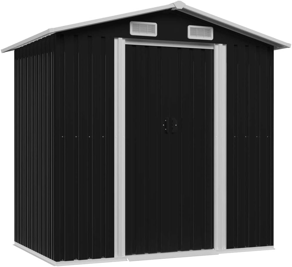 Anthracite Garden Storage Shed with Double Sliding Doors 101.2 x 80.7 x 70.1inch L276