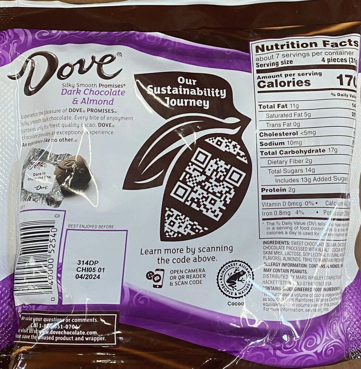 Dark Chocolate & Almond Candy Bag 7.61 Oz 5 Pack E5858