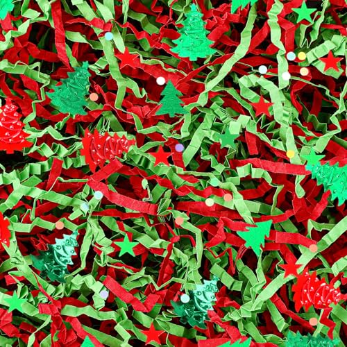Red Green Crinkle Cut Paper Shred Filler E356