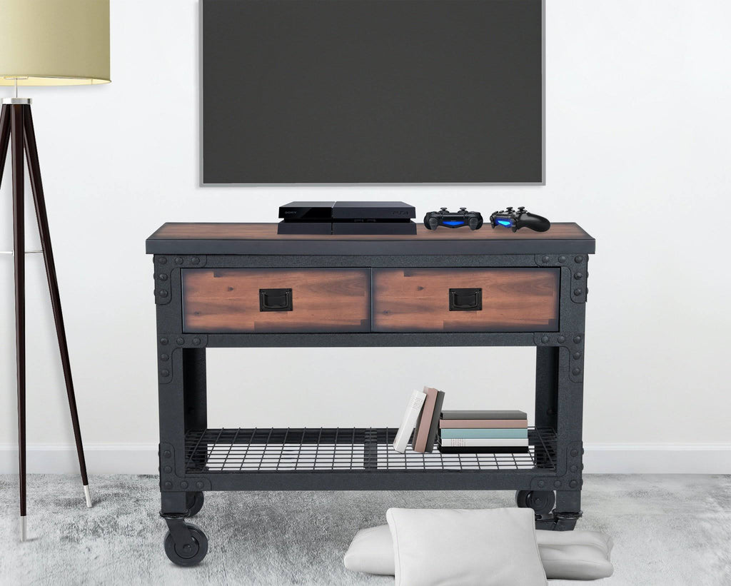 48 in x 24 in 2 Drawer Rolling Industrial Workbench with Wood Top E4297