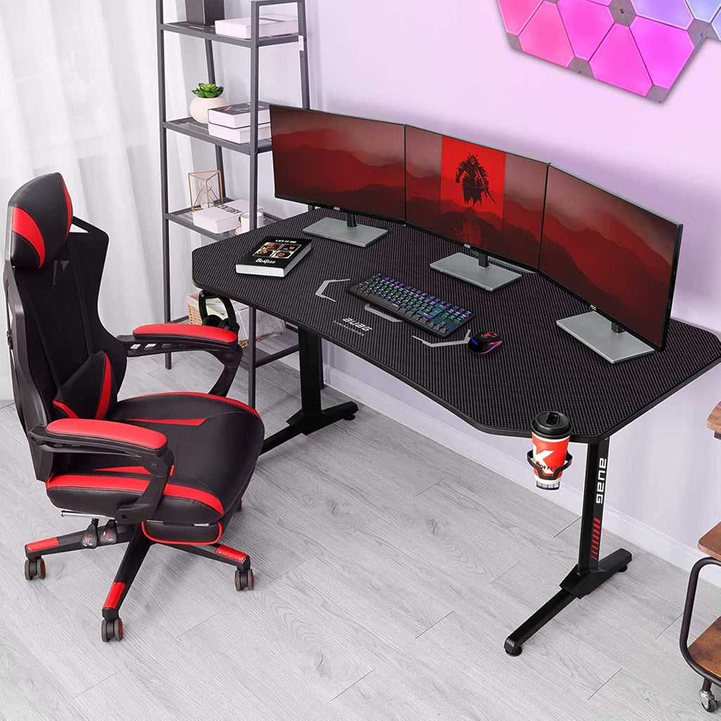 63 inch Gaming Desk with Desk Mat and Cup Holder and Headphone Hook E943