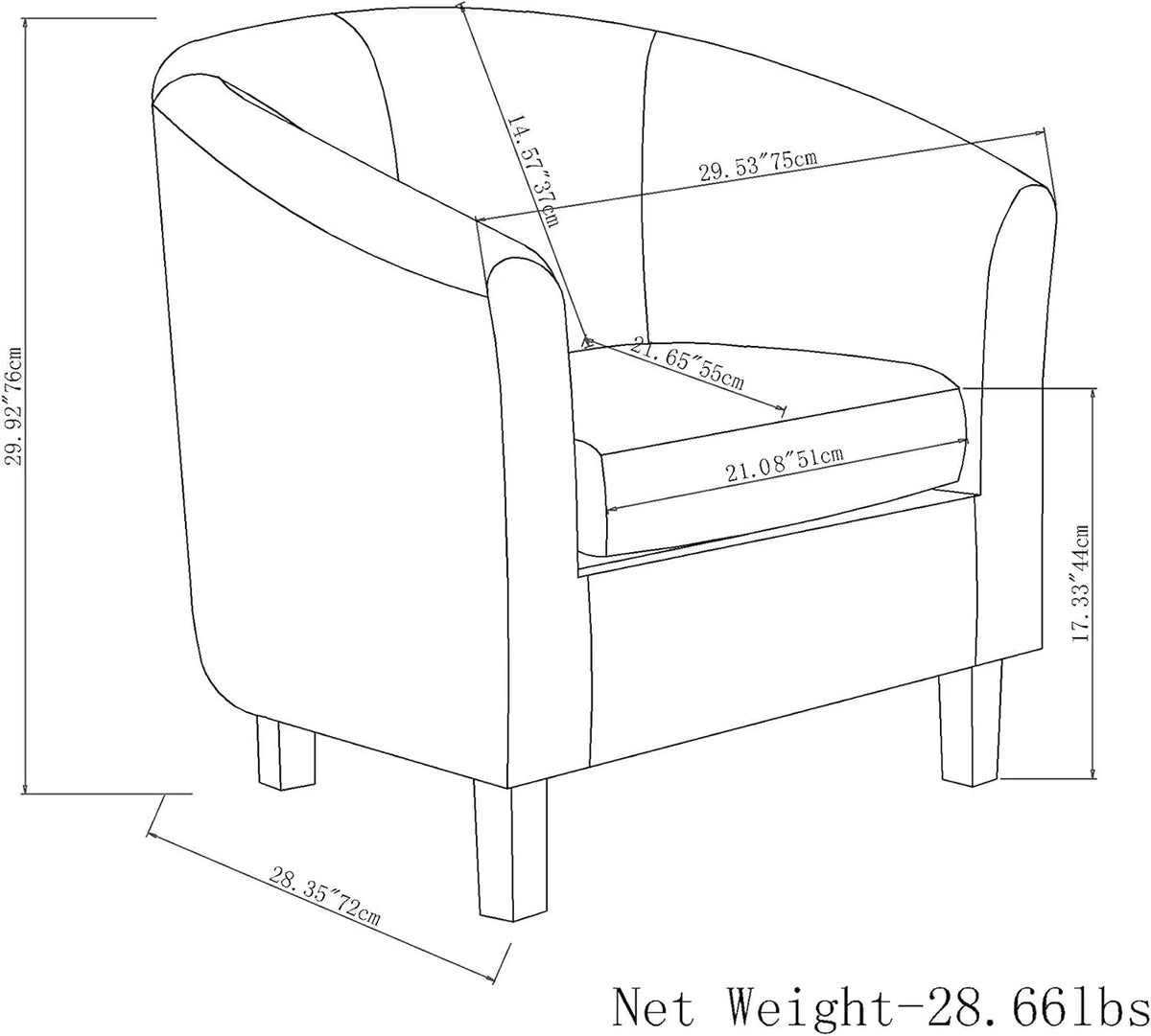 Faux Air Leather Tub Chair with Solid Wood Legs C51634