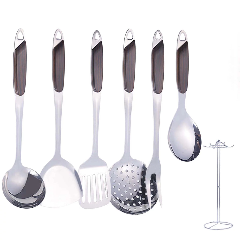 6 Pcs Stainless Steel Cooking Utensils Set with Holder I6226