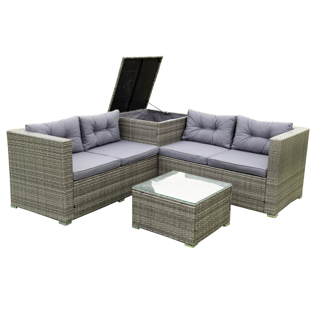 4 Piece Patio Sectional Wicker Rattan Outdoor Furniture Sofa Set with Storage Box Grey D23091