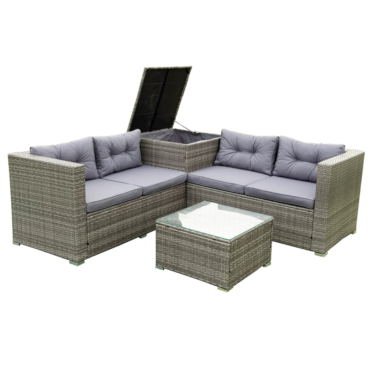 4 Piece Patio Sectional Wicker Rattan Outdoor Furniture Sofa Set with Storage Box Grey D23091