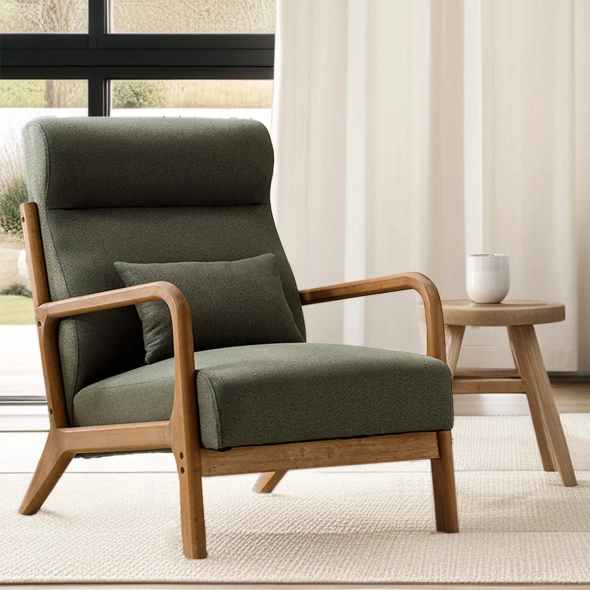 Mid-Century Modern Green Upholstered Accent Chair with Pillow F193111