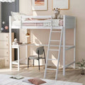 Twin Size Solid Wood Loft Bed with Safety Guardrails and Angled Ladder M708