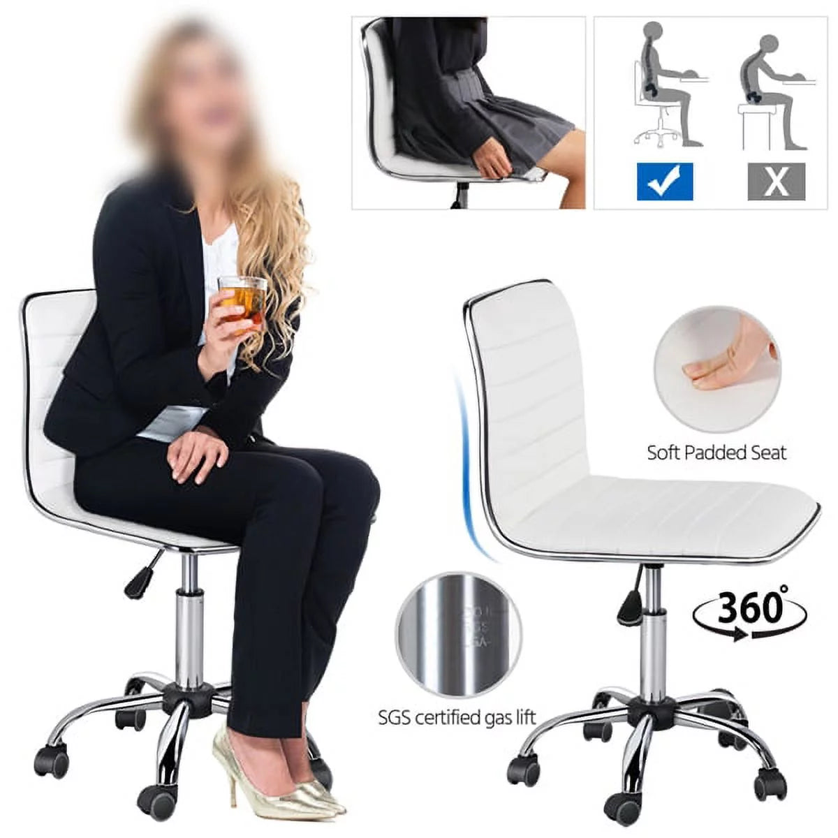 White Foam Task Chair with Swivel & Adjustable Height X5715