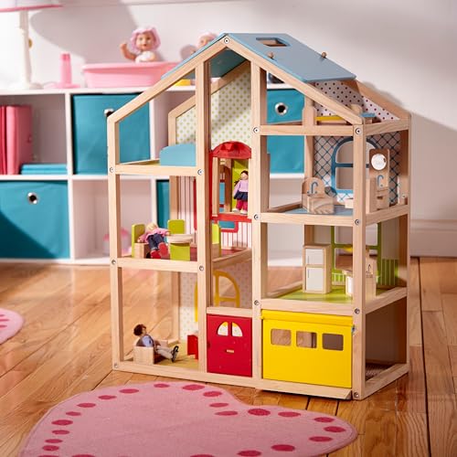 Wooden Dollhouse with 15 pcs Furniture V93855
