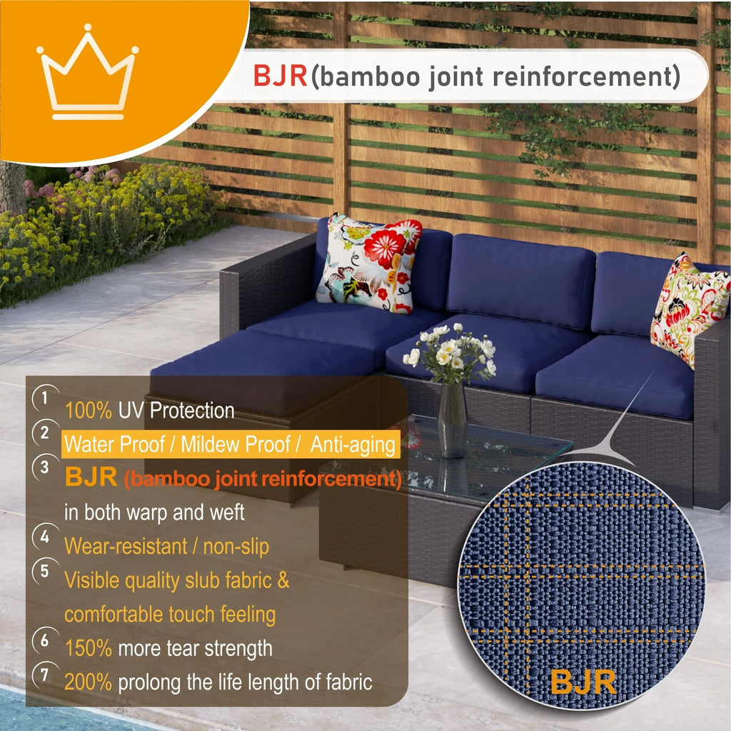 6-Piece Beige Rattan Outdoor Sectional Sofa Set with Tea Table A575851
