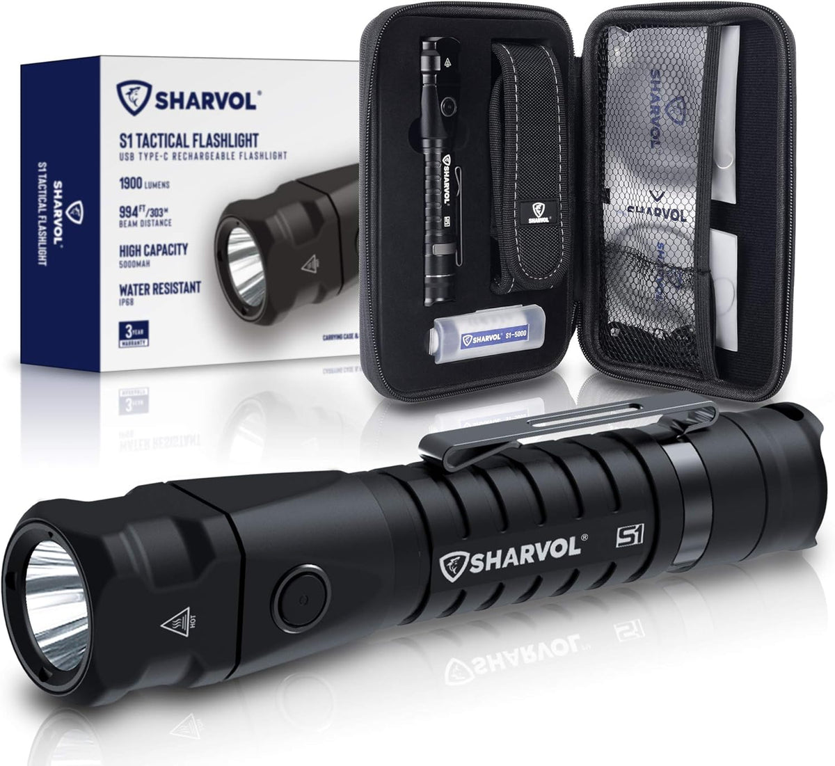 Rechargeable Tactical LED Flashlight 1900 Lumens 5000mAh V3787