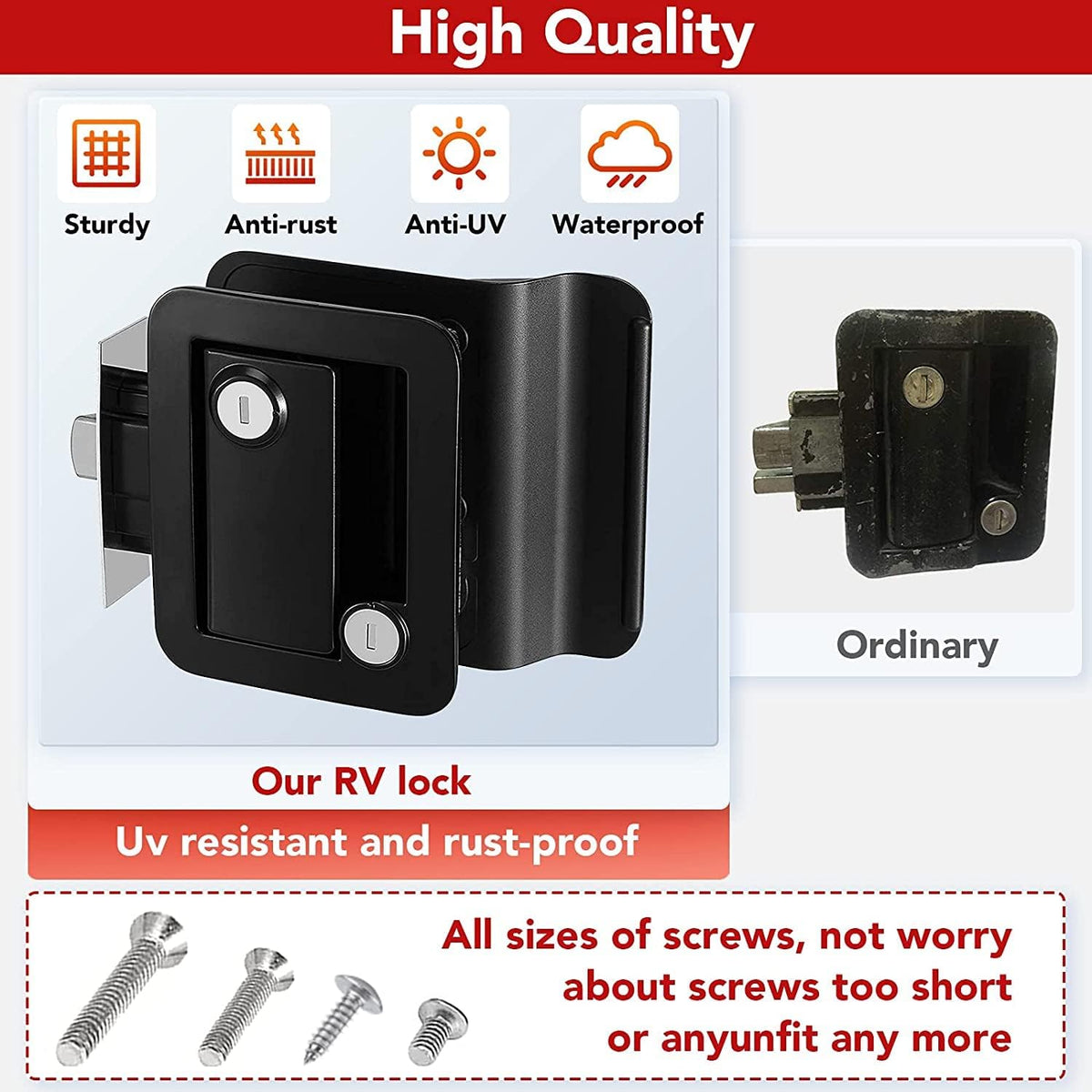 Black Zinc Alloy RV Entry Door Lock with Paddle Deadbolt 4 Keys H6957