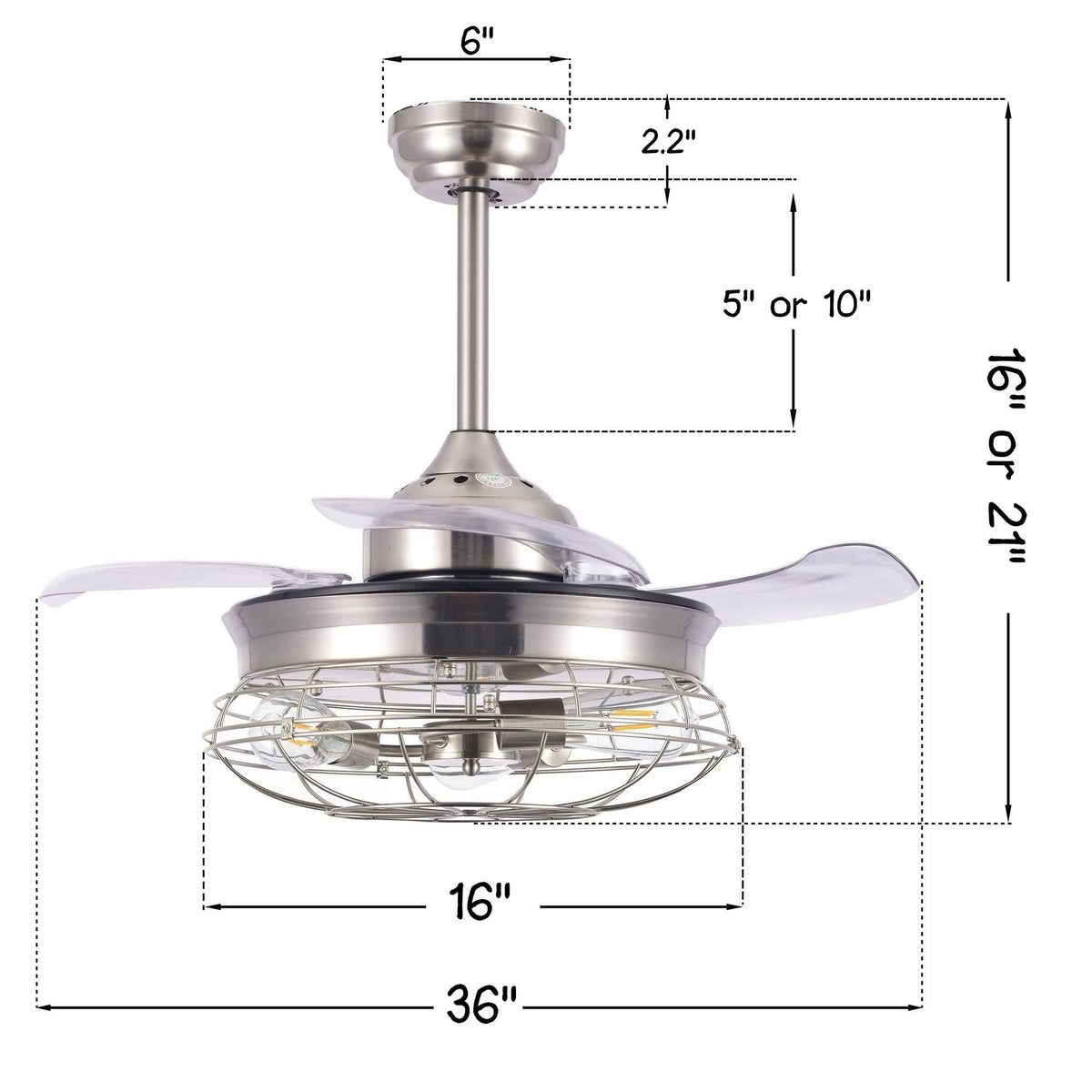 Black Retractable Ceiling Fan with Cage W2197