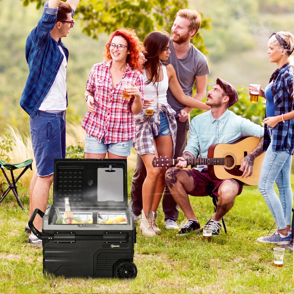 12 V 2 Zone 37 Quart Portable Compressor Electric Cooler with Wheels R8334