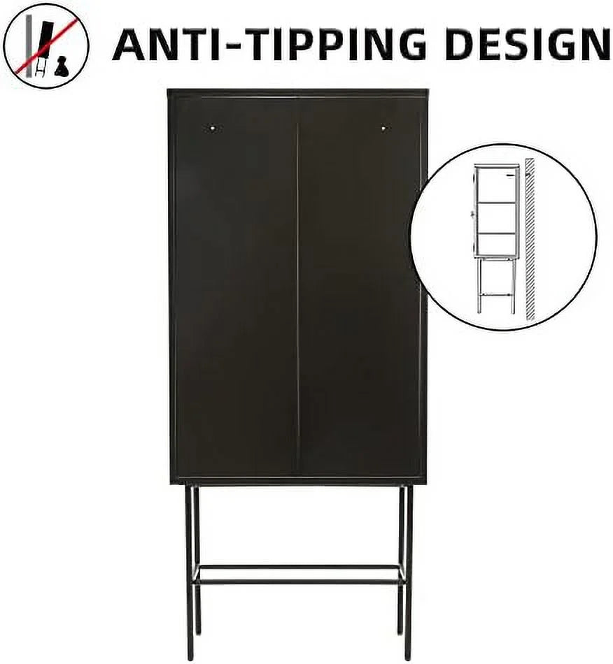 Black Fluted Glass Cabinet with Removable Shelves P2266