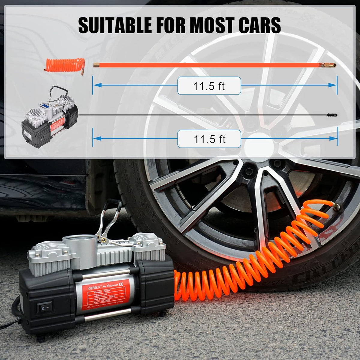 Portable Air Compressor Pump Tire Inflator with Digital Gauge, Heavy Duty Double Cylinder 12V Tire Pump 150 PSI with Tire Repair Kit and Toolbox, Pack of 2 N344